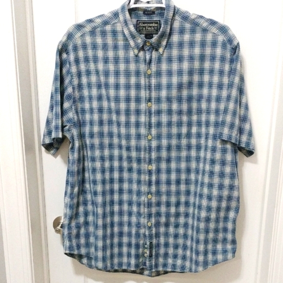 Abercrombie & Fitch Navy and White Checkered Shirt, 100% Cotton Size XL - Picture 1 of 8